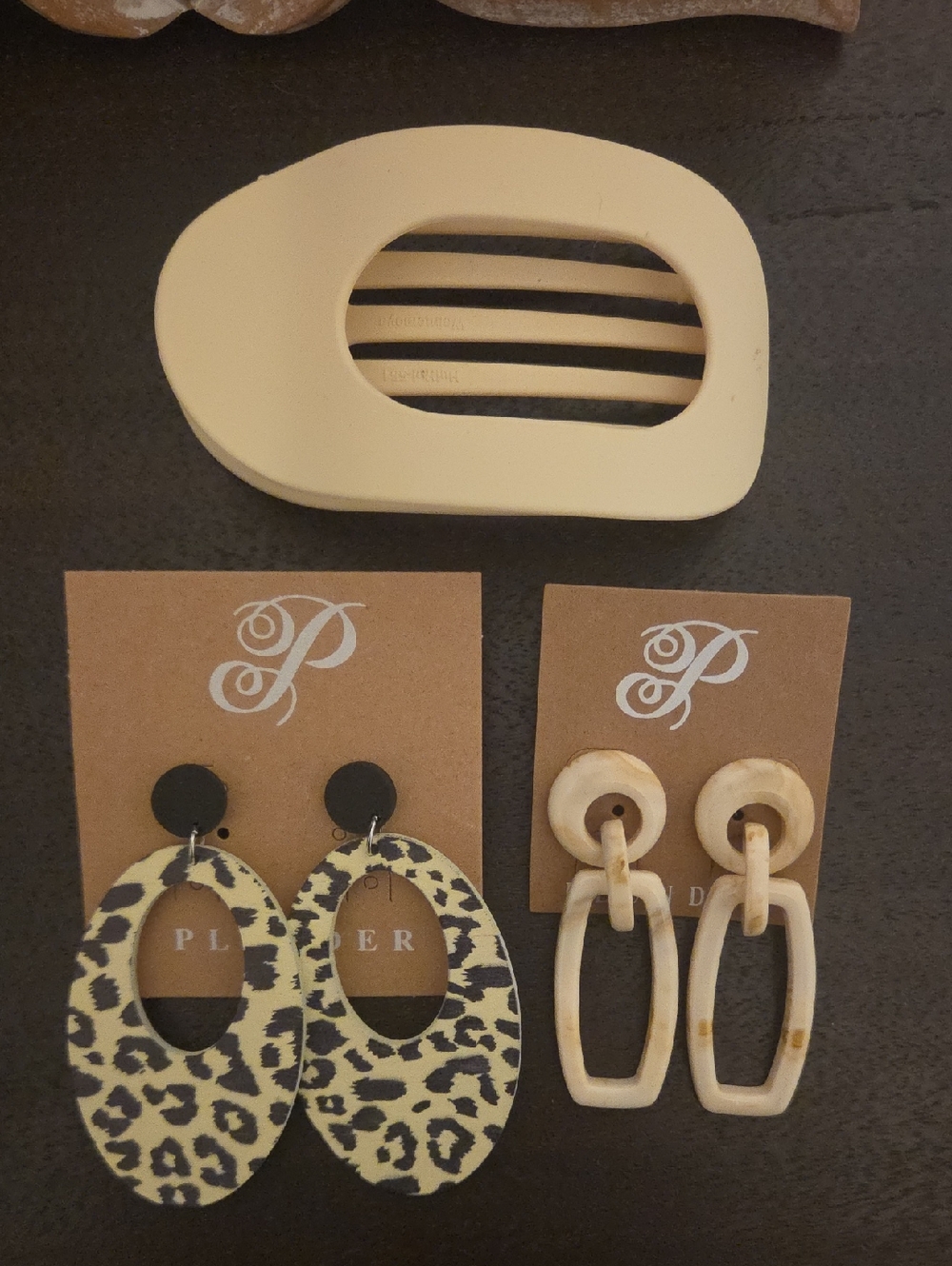 Matching Leopard And Cream Earrings With Hair Clip